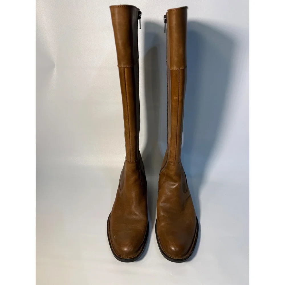Born Boots‎ Women's 7.5 Leather Knee High Tan Brown Side Zip Block Heel